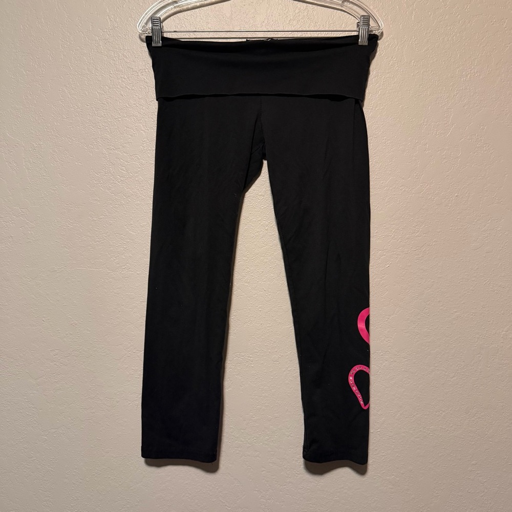 Paris Angel, Vintage Women Black Y2K Love Hearts Leggings, Size L